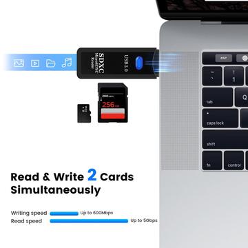 2-i-1 USB-A 3.0 Til SD / TF Kortlæser - sort