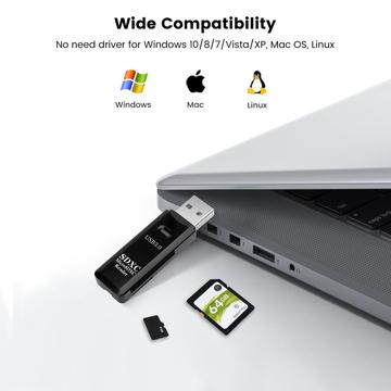 2-i-1 USB-A 3.0 Til SD / TF Kortlæser - sort