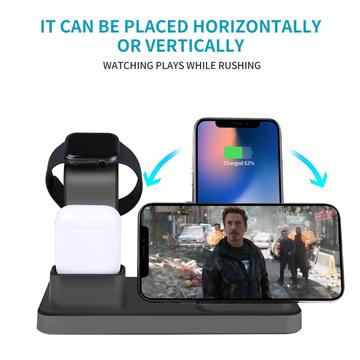 3 i 1 lodret trådløs oplader til skrivebordet Hurtigopladningsstativ til iPhone/Apple Watch/Airpods - Sort