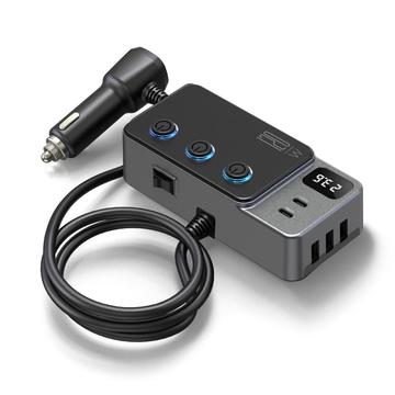 3-i-1 hurtigopladende biloplader PD 35W - cigarettænderadapter 120W og 5 USB-porte - sort