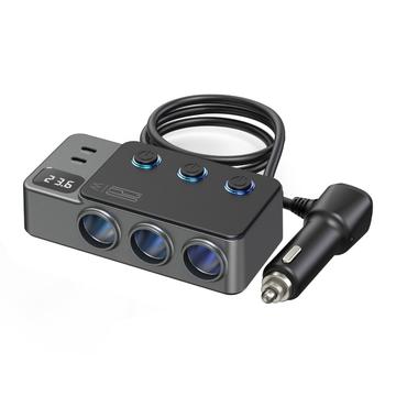 3-i-1 hurtigopladende biloplader PD 35W - cigarettænderadapter 120W og 5 USB-porte - sort