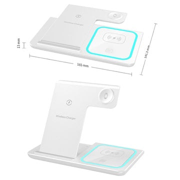 3-i-1 Bærbar Trådløs Ladestation - Apple Watch, iPhone, AirPods - Hvid