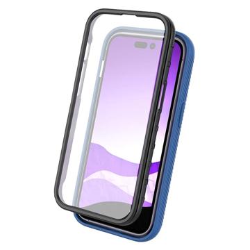 360 Beskyttelse iPhone 14 Pro Cover - Mørkeblå / Gennemsigtig