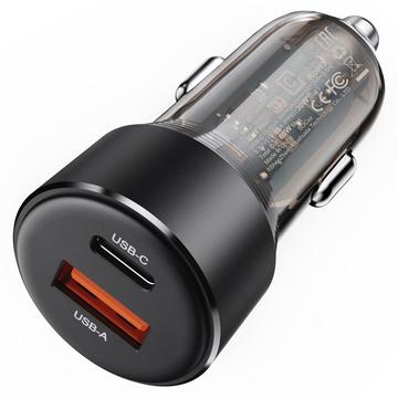 ACEFAST B12 60W USB-A+Type-C biloplader cigarettænder hurtigopladningsadapter til telefon