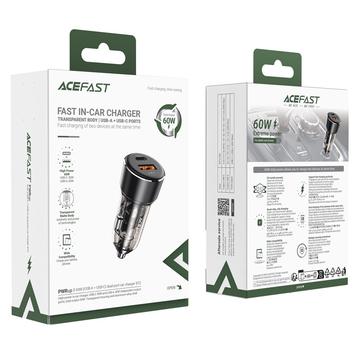 ACEFAST B12 60W USB-A+Type-C biloplader cigarettænder hurtigopladningsadapter til telefon