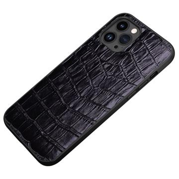 Crocodile Series iPhone 14 Pro Læder Dækket Cover - Sort