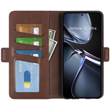 Asus Zenfone 12 Ultra pungetui med magnetisk lukning - kalvetekstur - brun