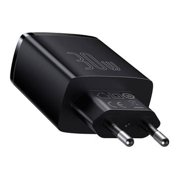 Baseus Compact Hurtig Oplader 30W - USB-C PD, 2xUSB - Sort