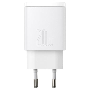 Baseus Compact Oplader 20W - USB-C PD3.0, USB QC3.0 - Hvid