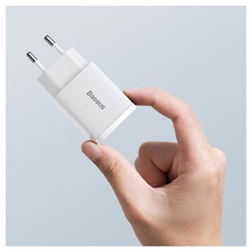 Baseus Compact Oplader 20W - USB-C PD3.0, USB QC3.0 - Hvid