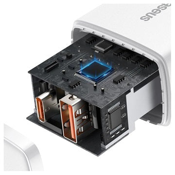 Baseus Compact Oplader 20W - USB-C PD3.0, USB QC3.0 - Hvid