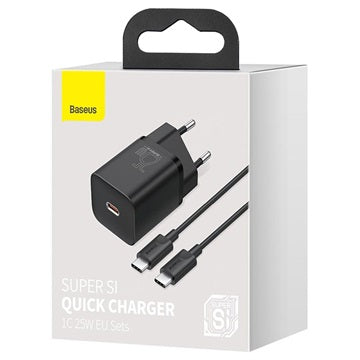 Baseus Super Si Hurtig Oplader og USB-C/USB-C Kabel - 25W - Sort