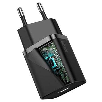 Baseus Super Si Hurtig Oplader med USB-C / Lightning Kabel - 20W - Sort