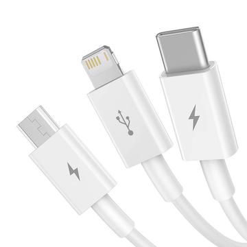 Baseus Superior Series 3-i-1 hurtigopladerkabel - 1m, 3.5A - Hvid