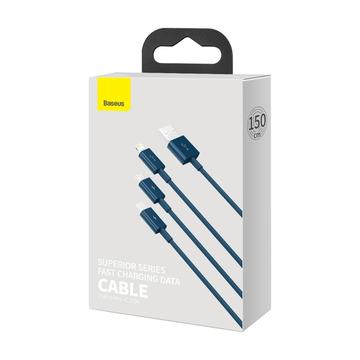 Baseus Superior Series 3-i-1 hurtigopladerkabel - 1m, 3.5A - blå
