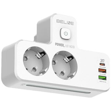 Beline Power Strip med LED-baggrundsbelysning - 2x USB-A, USB-C, 2x AC - Hvid