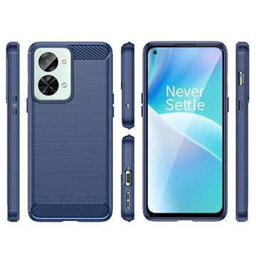 OnePlus Nord 2T Børstet TPU Cover - Karbonfiber - Blå