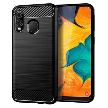 Samsung Galaxy A40 Børstet TPU Cover - Karbonfiber - Sort