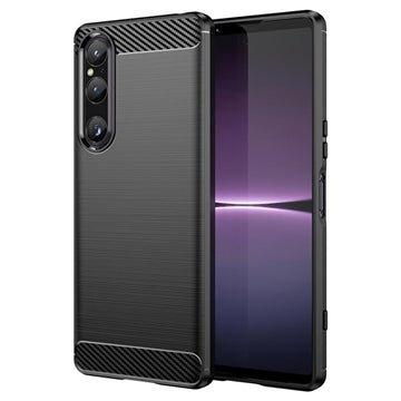 Sony Xperia 1 V Børstet TPU Cover - Karbonfiber - Sort