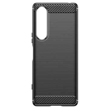Sony Xperia 1 V Børstet TPU Cover - Karbonfiber - Sort