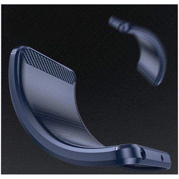 Sony Xperia 1 V Børstet TPU Cover - Karbonfiber - Blå