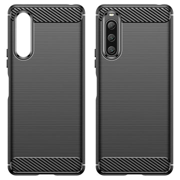 Sony Xperia 10 V Børstet TPU Cover - Karbonfiber - Sort