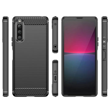 Sony Xperia 10 V Børstet TPU Cover - Karbonfiber - Sort