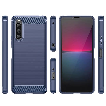 Sony Xperia 10 V Børstet TPU Cover - Karbonfiber - Blå