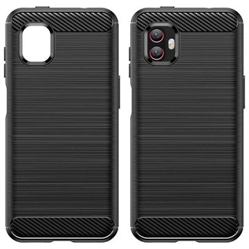 Samsung Galaxy Xcover6 Pro Børstet TPU Cover - Karbonfiber - Sort