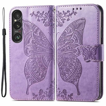 Sony Xperia 1 VI Butterfly Series Flip Cover med Pung - Lyselilla