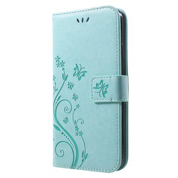 Butterfly Series iPhone XR Flip Cover med Pung - Cyan