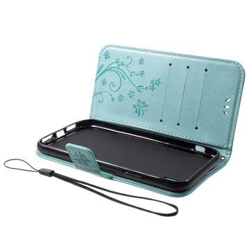 Butterfly Series iPhone XR Flip Cover med Pung - Cyan