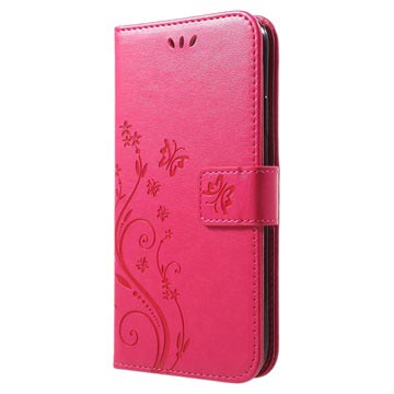 Butterfly Series iPhone XR Flip Cover med Pung - Hot Pink