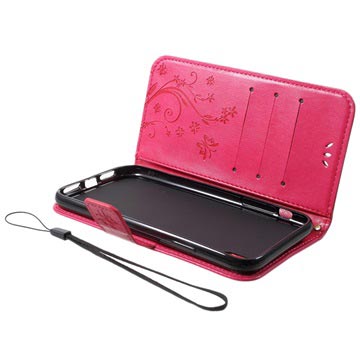 Butterfly Series iPhone XR Flip Cover med Pung - Hot Pink