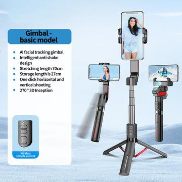 C10 Gimbal Stabilizer Selfie Stick med AI Ansigtssporing - Sort / Rød