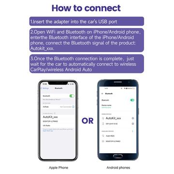 CARLINKIT 2Air-OEM-BK trådløs Android Auto Carplay-adapter-dongle, understøtter OTA-opgradering