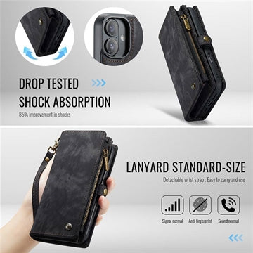 iPhone 16 Plus Caseme 008 2-i-1 Multifunktionel Pung - Sort