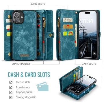 iPhone 16 Plus Caseme 008 2-i-1 Multifunktionel Pung - Blå