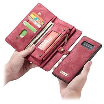 Caseme 2-i-1 Multifunktionel Samsung Galaxy S10 Pung Taske - Rød