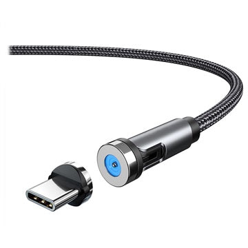 Ladekabel med Roterende Magnetisk Stik - 2m, USB-C - Sort