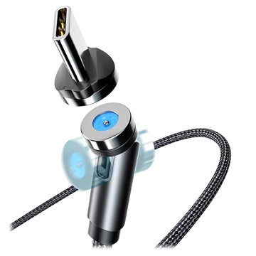 Ladekabel med Roterende Magnetisk Stik - 2m, USB-C - Sort