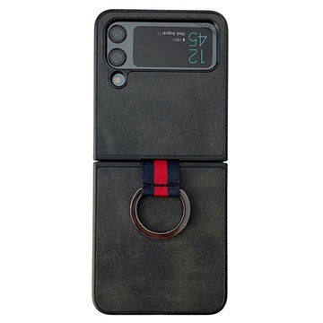 Samsung Galaxy Z Flip4 Dækket Cover med Metal Ring - Sort