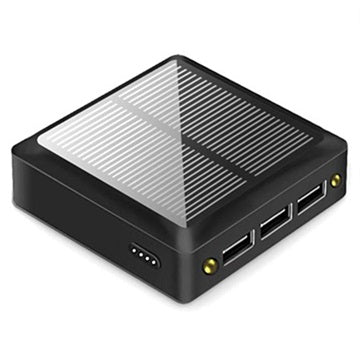 Kompakt Solcelle-Powerbank - 10000mAh, 3xUSB-A - Sort