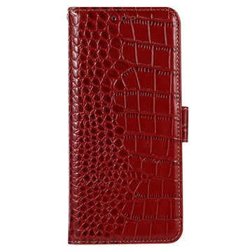Crocodile Series Samsung Galaxy S21 FE 5G Læderpung med RFID - Rød