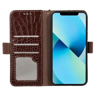 Crocodile Series iPhone 14 Læderpung med RFID - Brun