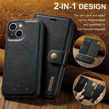 iPhone 15 DG.Ming Læderpung med Aftageligt Cover - Sort