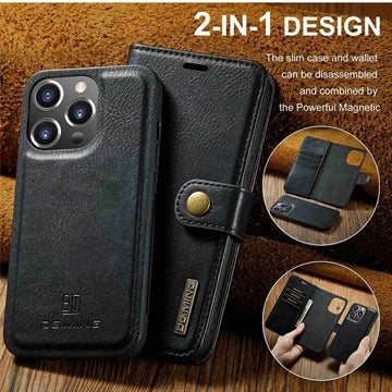 iPhone 15 Pro Max DG.Ming Læderpung med Aftageligt Cover - Sort