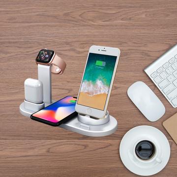 Docking Station med QI Trådløs Oplader UD15 - Sølv