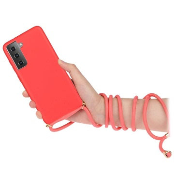 Saii Eco Line Samsung Galaxy S21 5G Cover med Strap - Rød