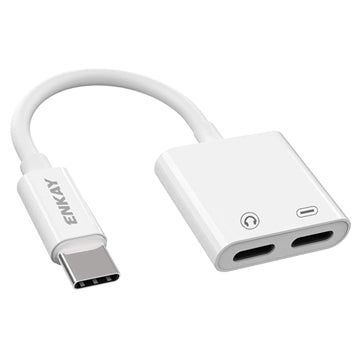 Enkay ENK-AT105 Dual USB-C Lyd og Opladningsadapter - Hvid